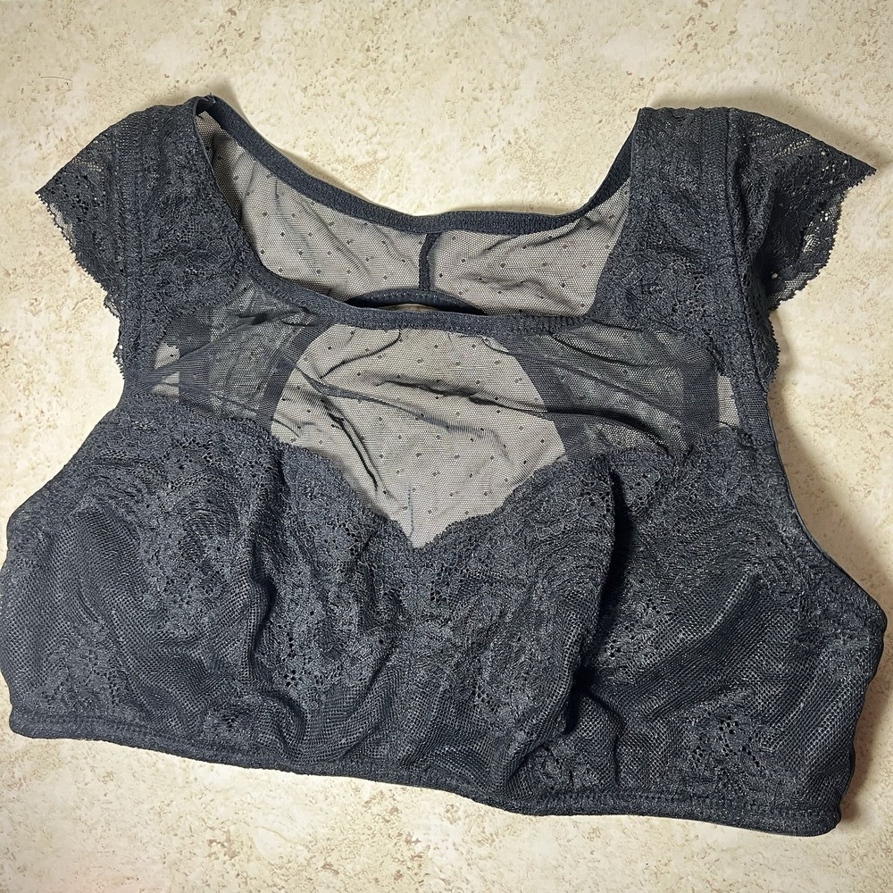 Gilligan & O'Malley Bra Size L Black Lace Wireless Pullover Cap Sleeve Bralette